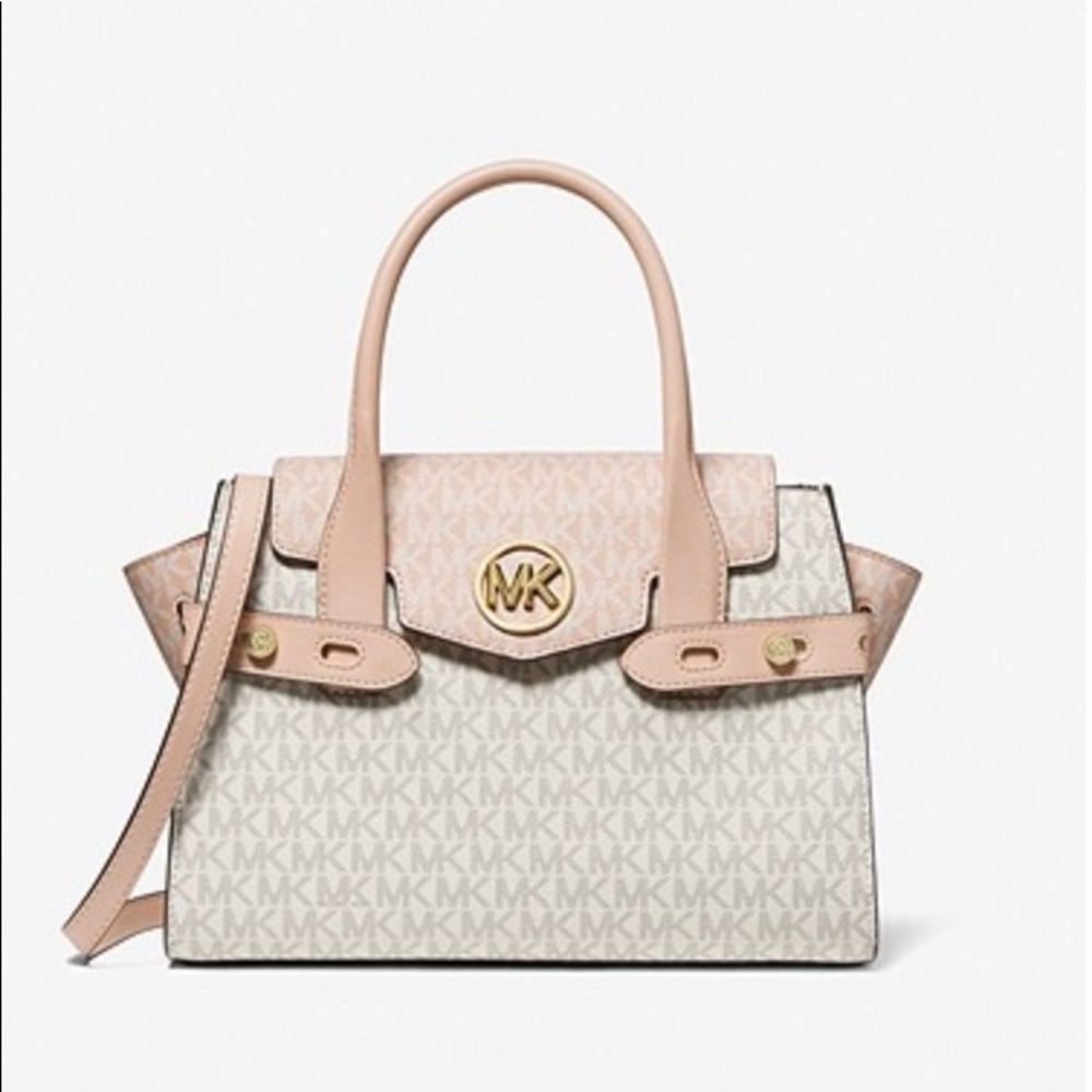 NEW Michael Kors Carmen Medium Color-Block Logo Satchel - Picture 3 of 5